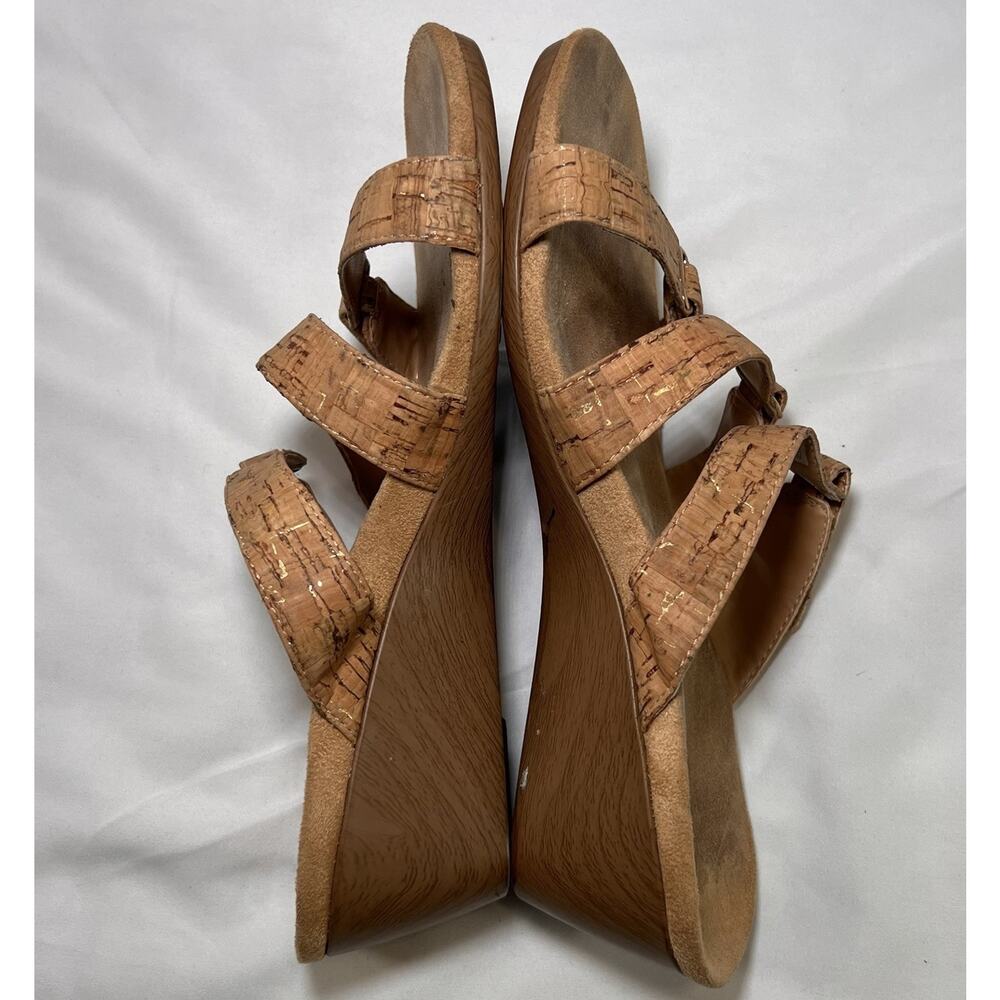 Vionic Dwyn Sandals Size 7 Tan Cork Wedge Orthaheel Adjustable Straps Comfort - Picture 7 of 10
